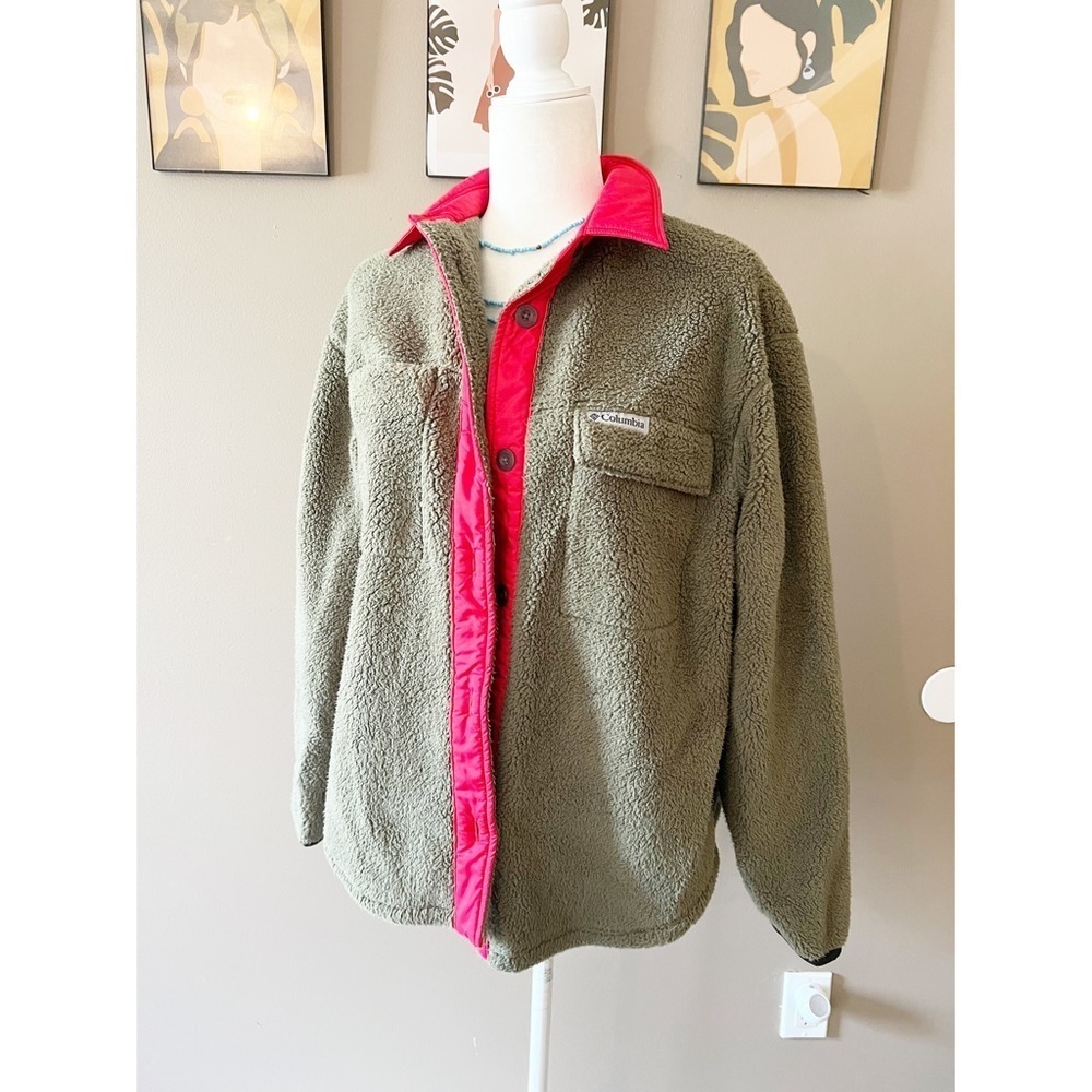 Columbia Green Fleece Snap Button Jacket